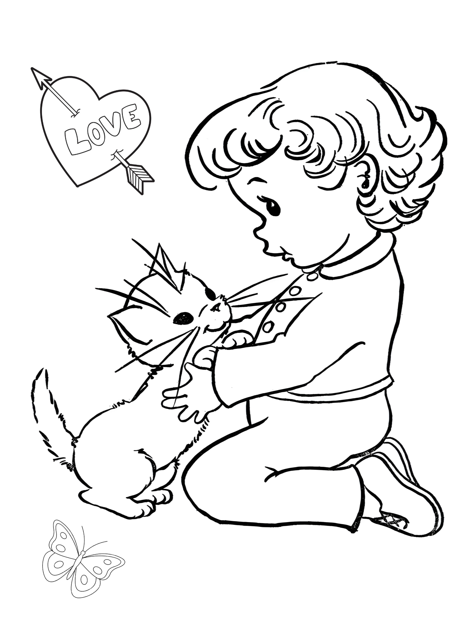 Малыш и котенок №2956. Раскраски для девочек по категориям. Котики.