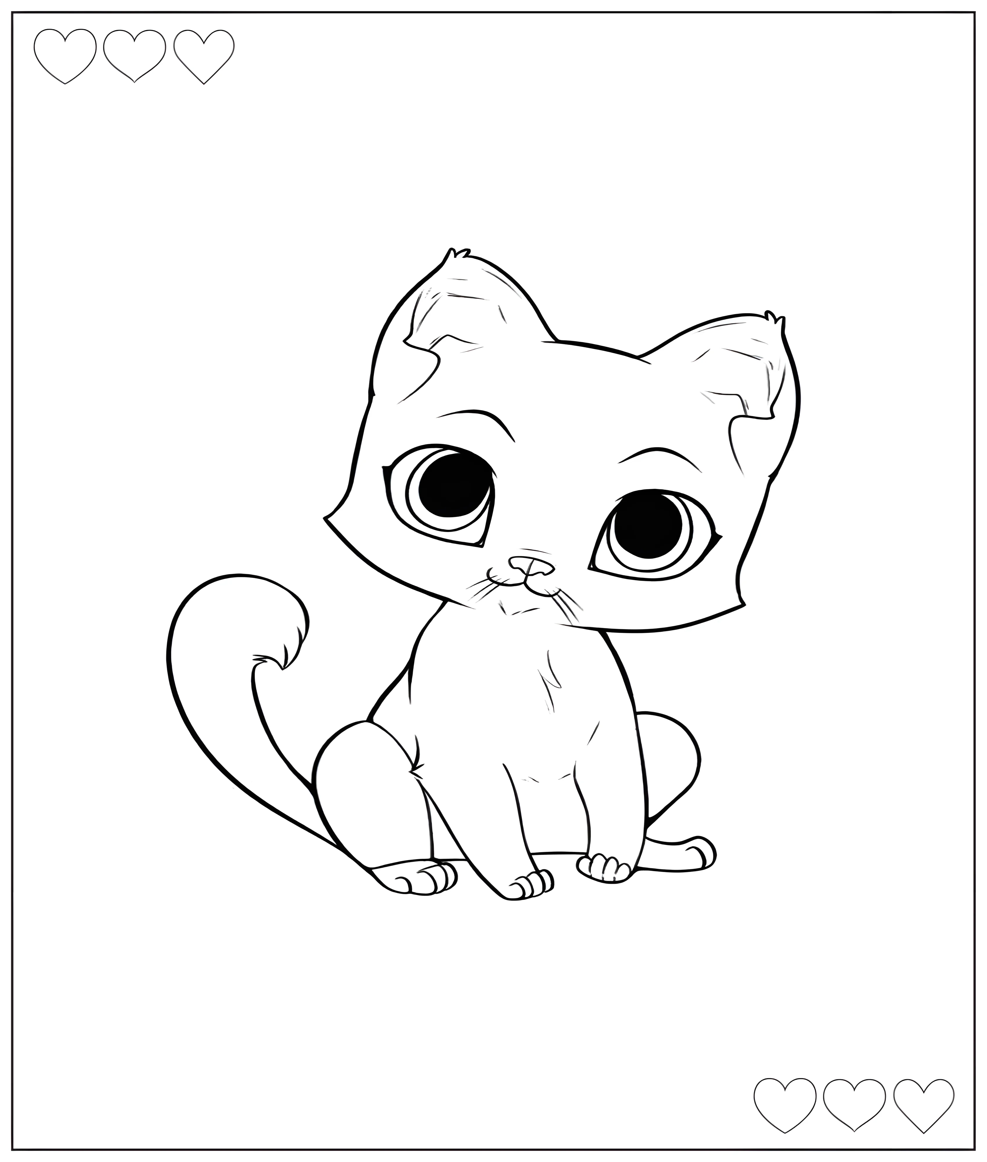 котик присел №1211. Раскраски для девочек по категориям. Милые котики.