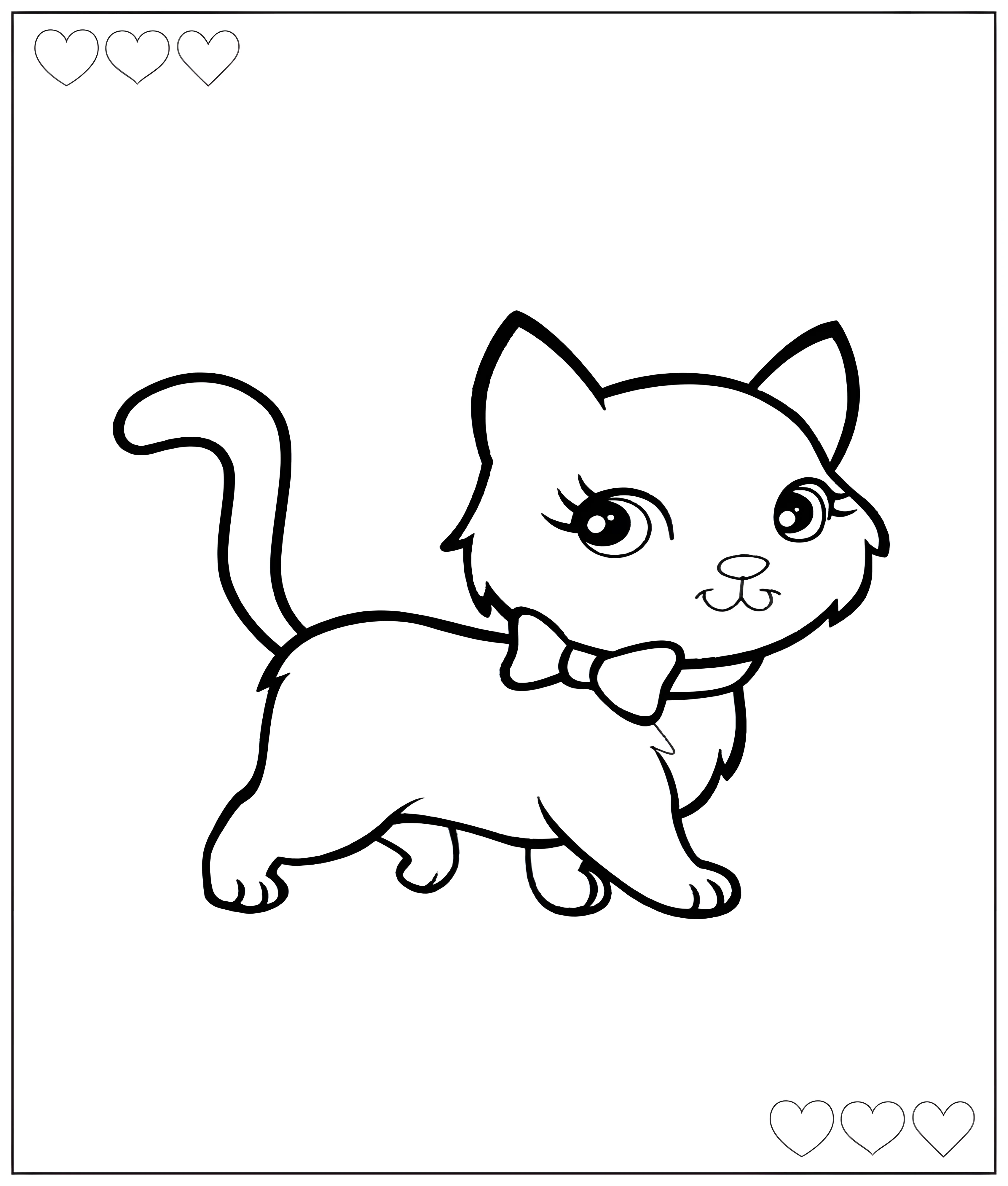 Кошечка с бантиком. Раскраски милые животные! Милый котик №1213. Раскраски для девочек по категориям. Милые котики.