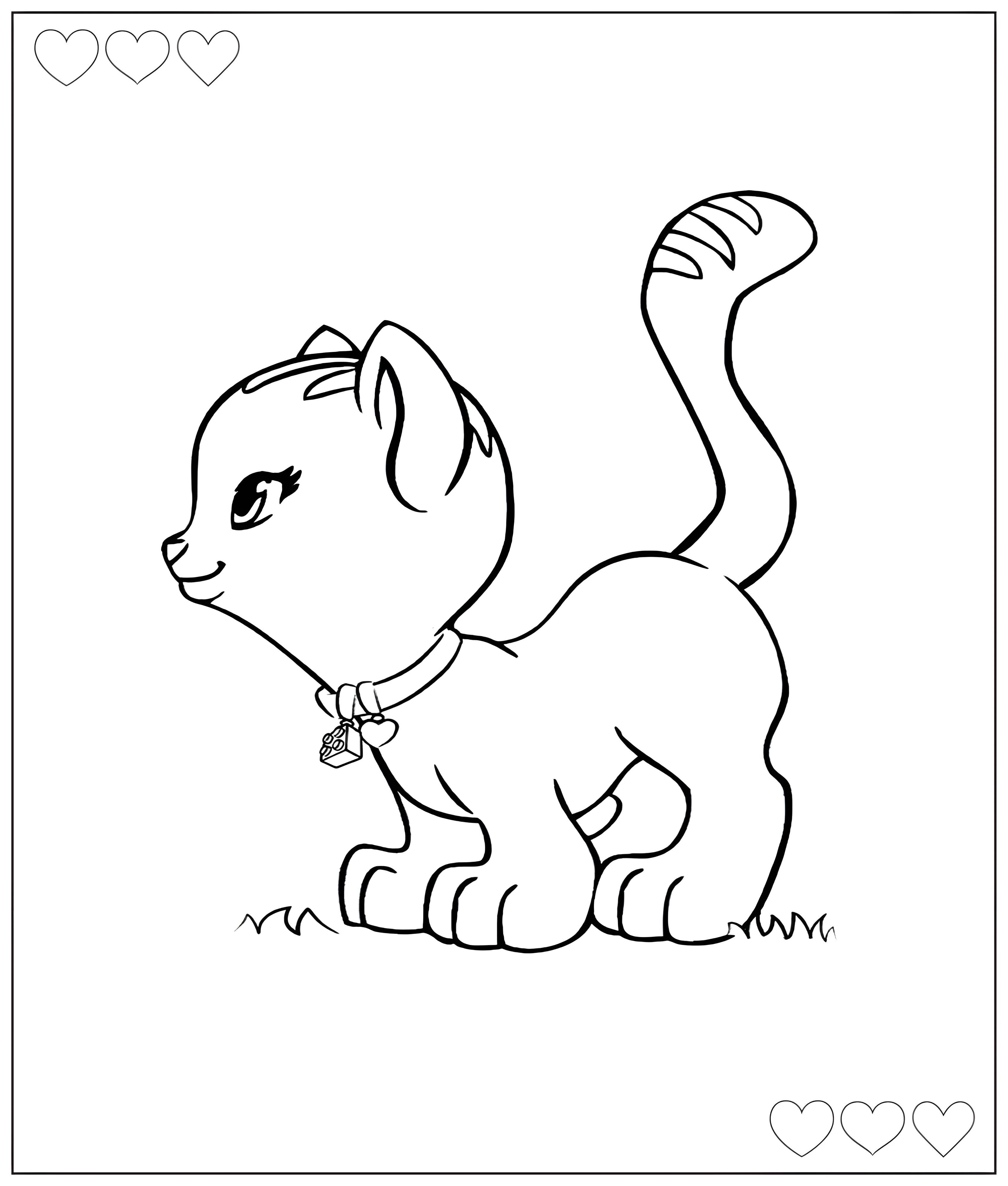 Милый котенок с медальоном. Раскраска котик №1205. Раскраски для девочек по категориям. Милые котики.