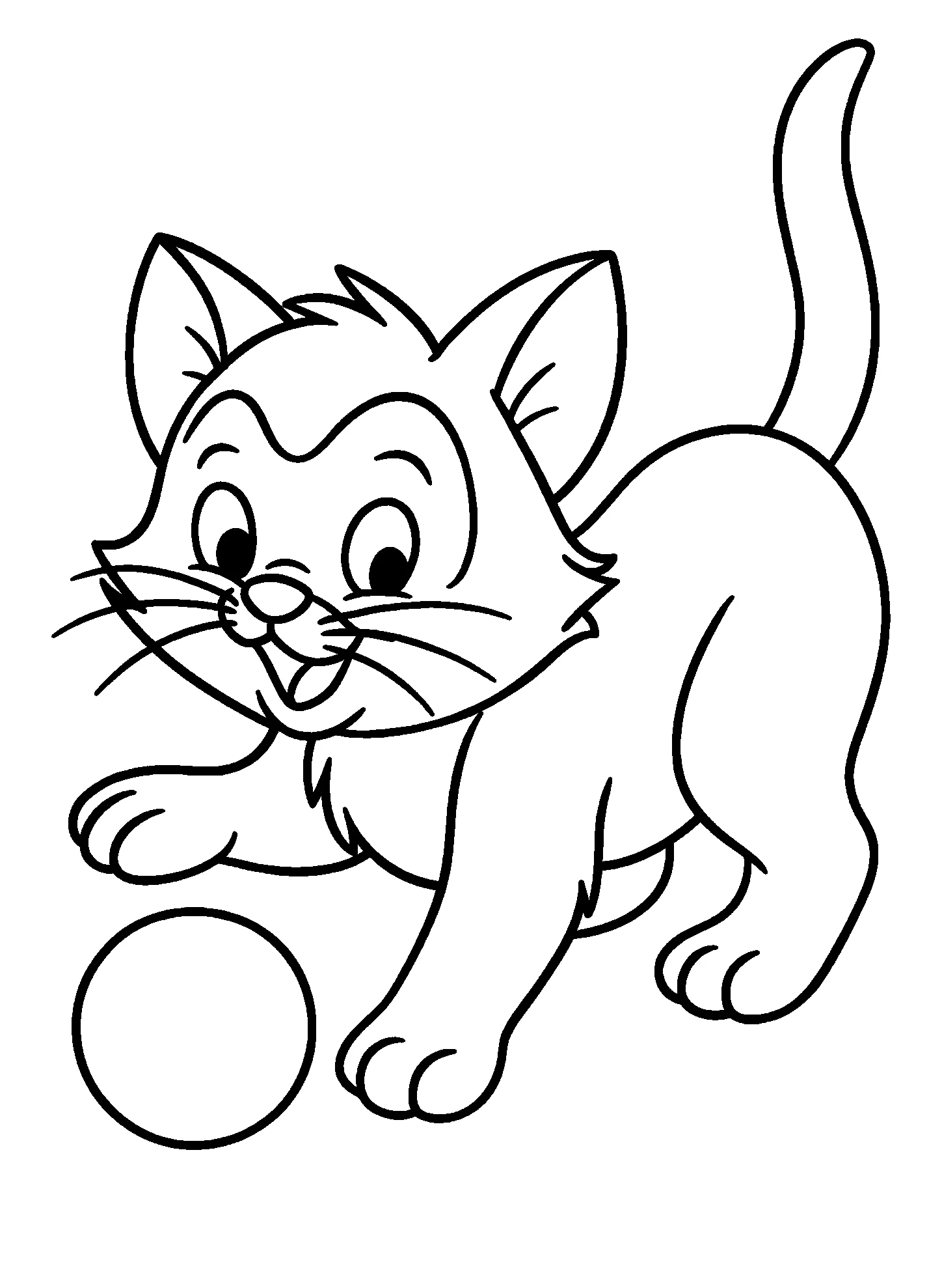 Раскраска Котик играет с мячиком №13516. Раскраски по возрастам и полу. Раскраски для девочек.