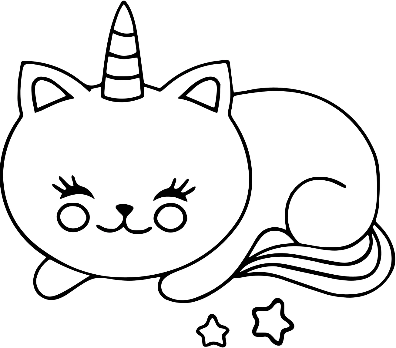 Раскраска котик мультяшный. Раскраска котик-единорог №4231. Раскраски для девочек по категориям. Сборник всех единорогов.