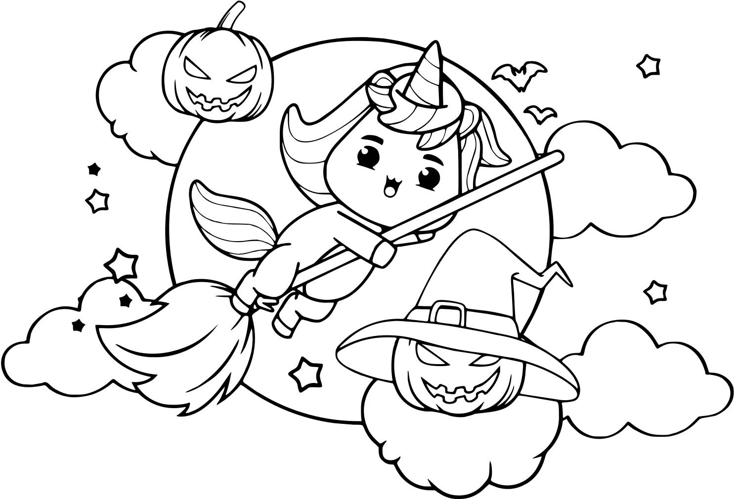 Раскраска на Хэллоуин с единорогом для взрослых от Preschool Halloween №3934. Раскраски для девочек по категориям. Сборник всех единорогов.