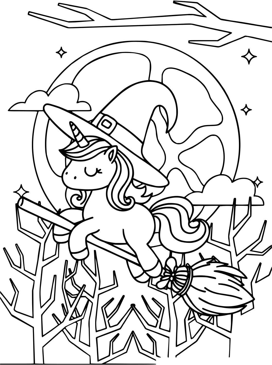 Хэллоуин: Единорог в костюме ведьмы от Halloween Unicorn №3909. Раскраски для девочек по категориям. Сборник всех единорогов.