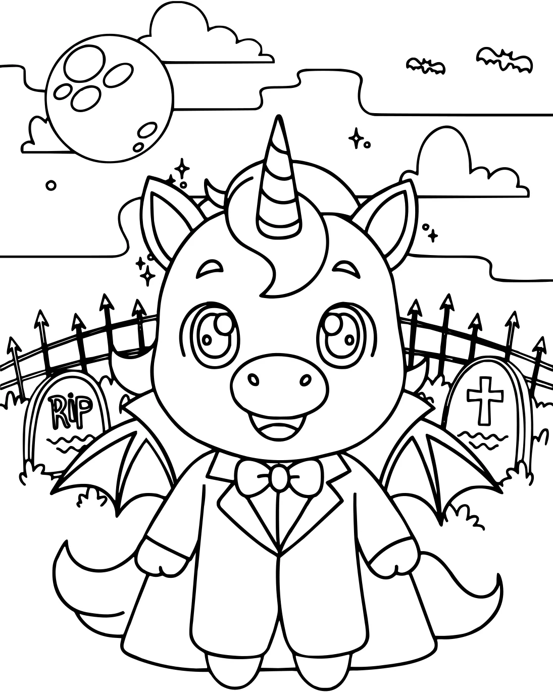 Хэллоуин: Единорог в костюме вампира от Halloween Unicorn №3908. Раскраски для девочек по категориям. Сборник всех единорогов.