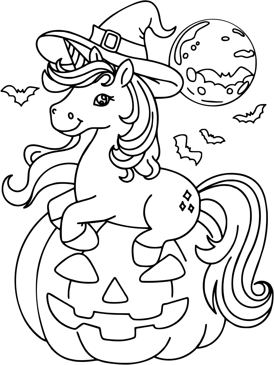 Хэллоуин: Единорог и тыква от Halloween Unicorn №3907. Раскраски для девочек по категориям. Сборник всех единорогов.