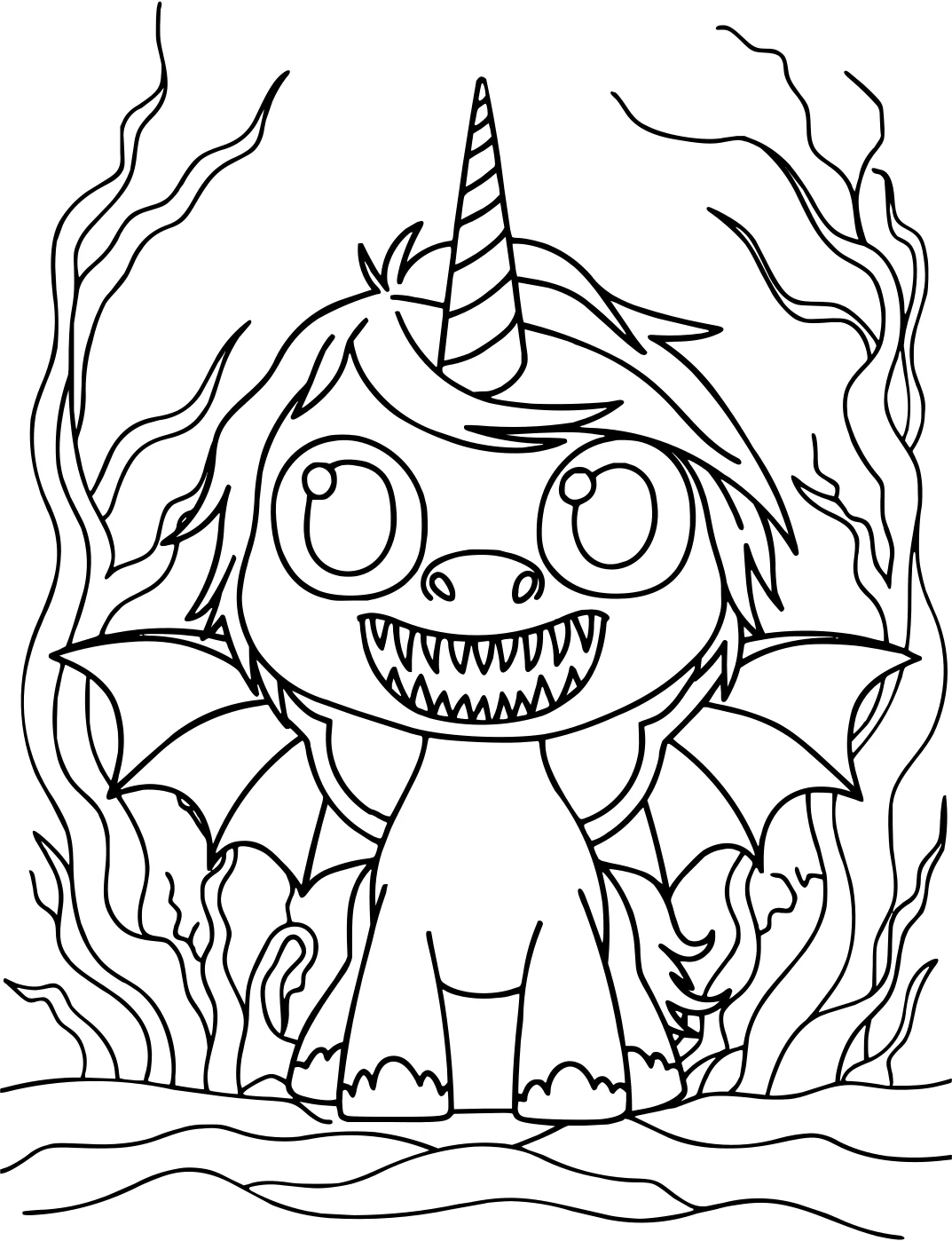 Хэллоуинский ужасный единорог от Halloween Unicorn №3906. Раскраски для девочек по категориям. Сборник всех единорогов.