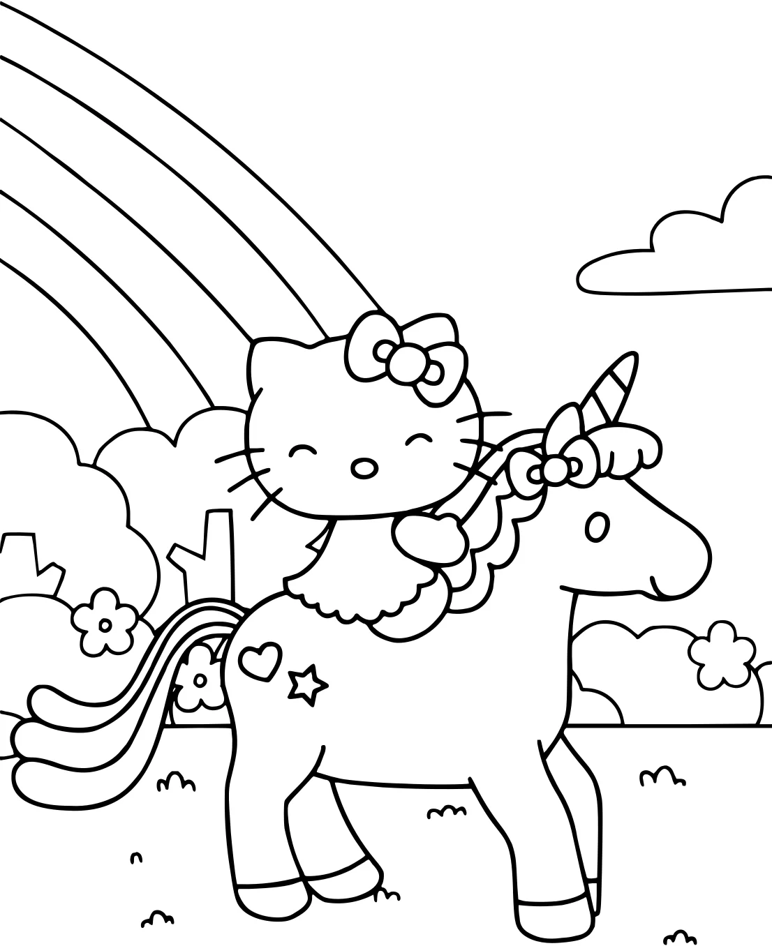 Хелло Китти и Радужный Единорог от Unicorn №3901. Раскраски для девочек по категориям. Сборник всех единорогов.