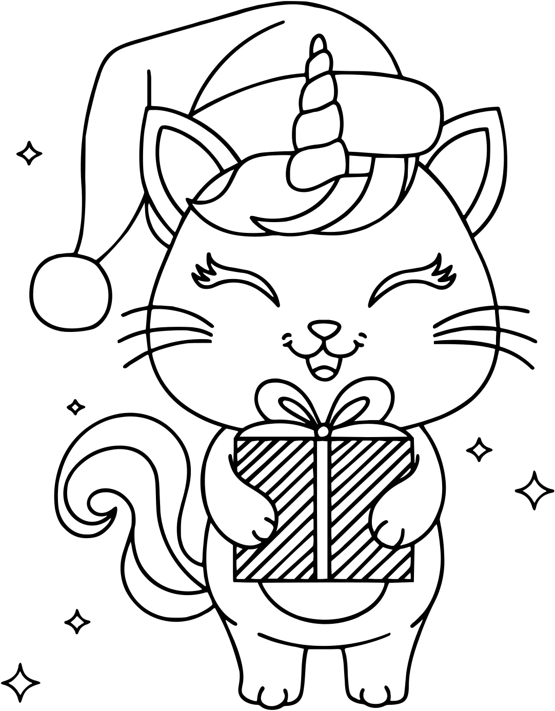 Дед Мороз, единорог, кошка от Unicorn Cat №3890. Раскраски для девочек по категориям. Сборник всех единорогов.