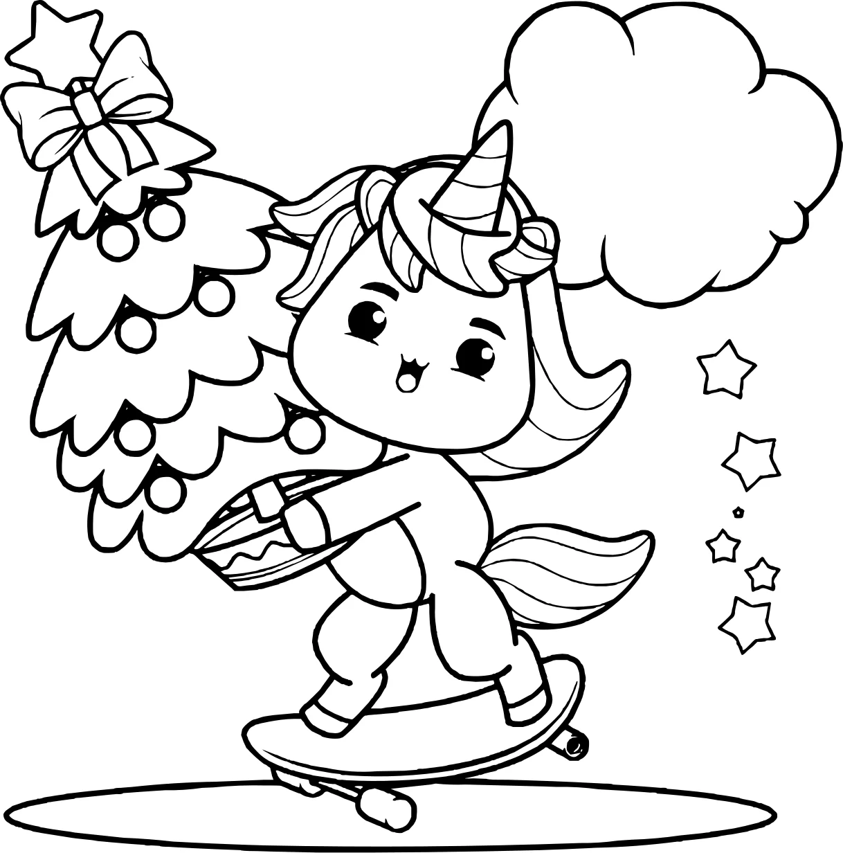 Милый рождественский единорог от Cute Christmas №3878. Раскраски для девочек по категориям. Сборник всех единорогов.