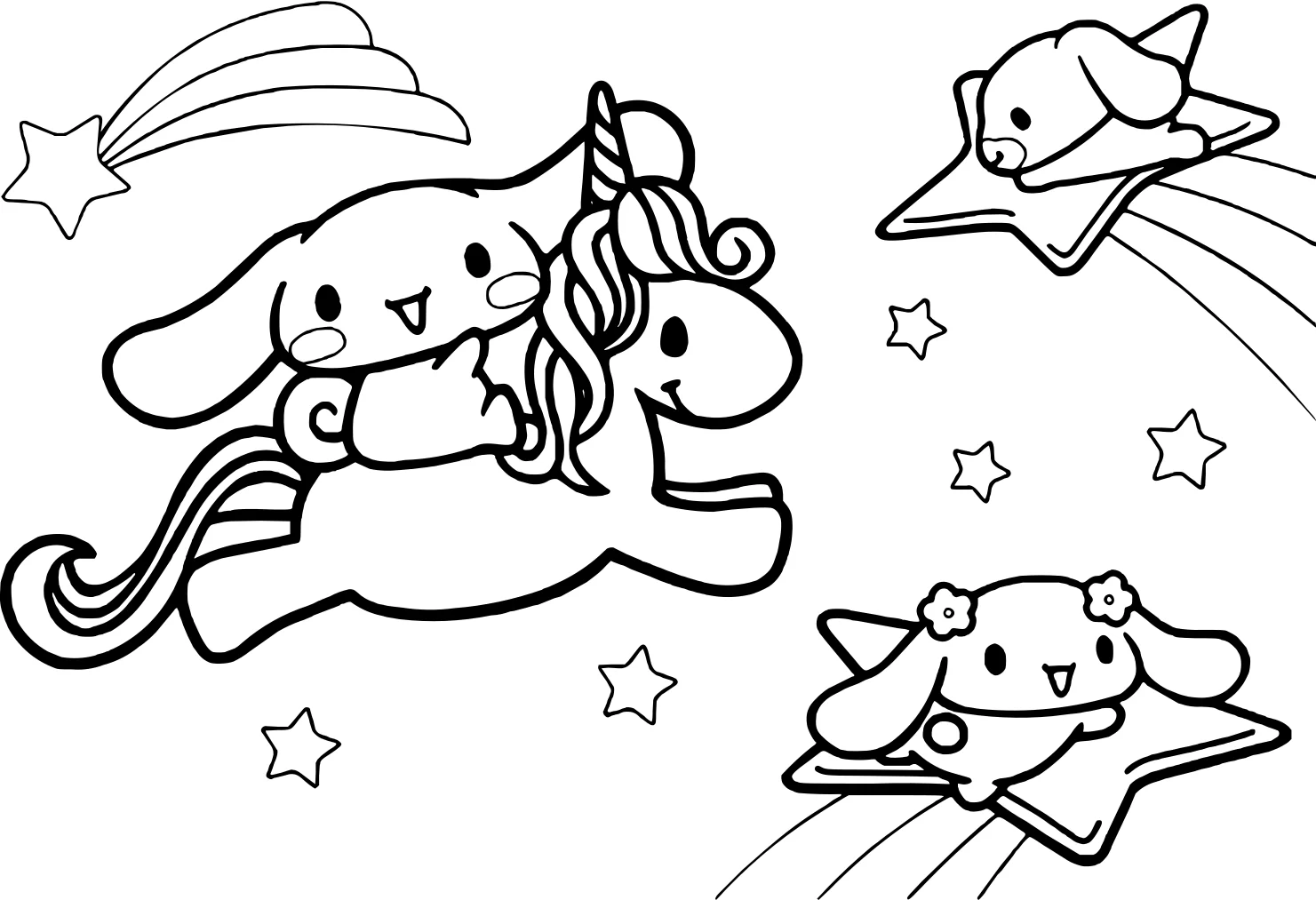 Чиппи и единорог из Cinnamoroll №3874. Раскраски для девочек по категориям. Сборник всех единорогов.