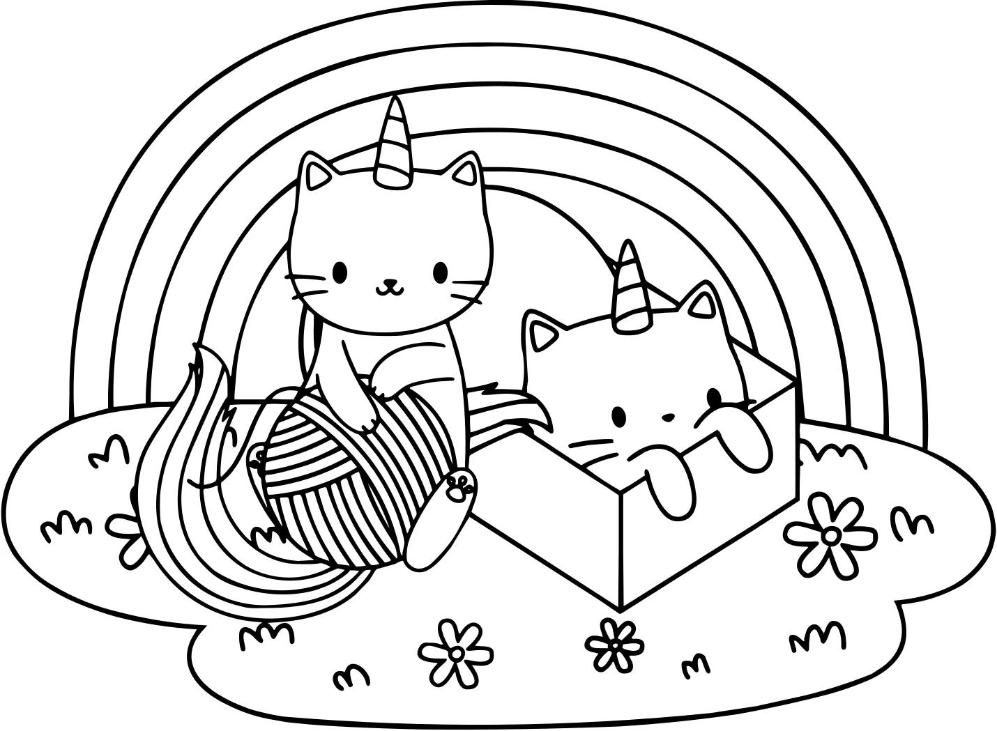 Радужная кошка-единорог. Раскраска №3782. Раскраски для девочек по категориям. Сборник всех единорогов.