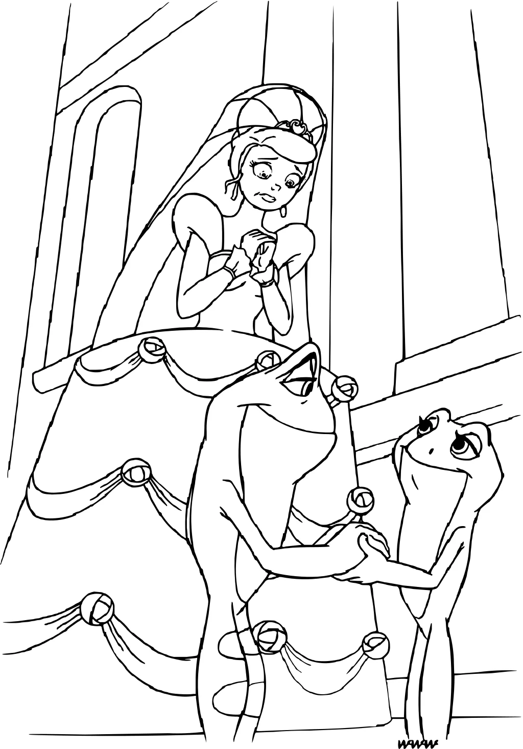 Принцесса и лягушка. The Princess and the Frog №11540. Популярные раскраски. Все принцессы из всех мультиков, сказок, игр.