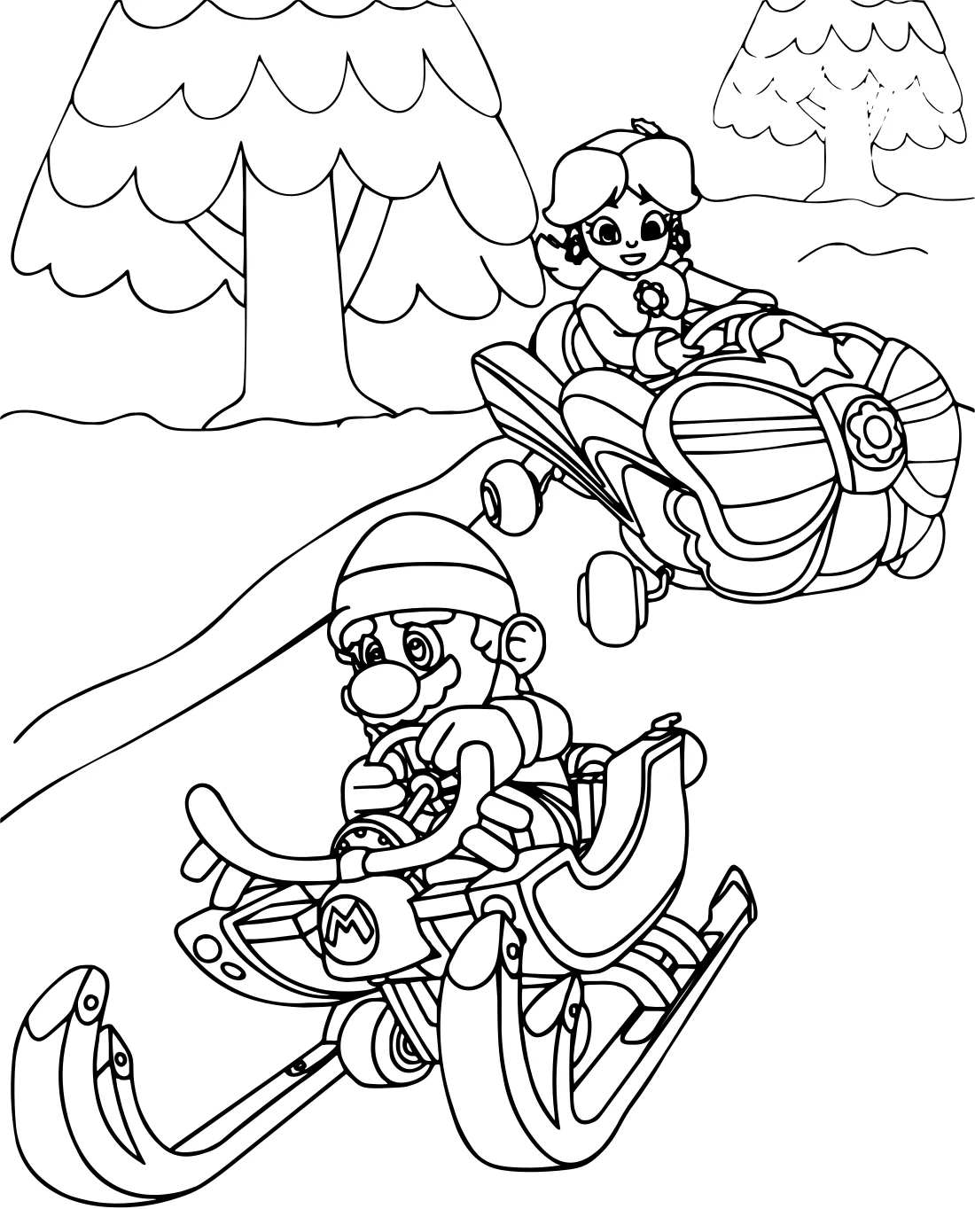 Принцесса Дейзи и Марио на гоночной трассе из Mario Kart №11385. Популярные раскраски. Все принцессы из всех мультиков, сказок, игр.