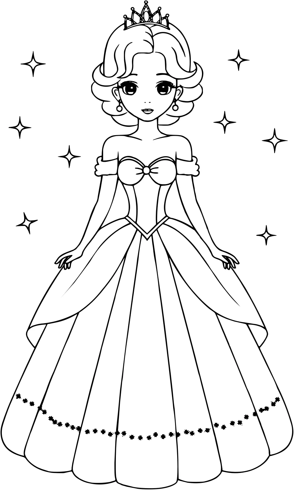 Прекрасное платье принцессы от Dress №11381. Популярные раскраски. Все принцессы из всех мультиков, сказок, игр.