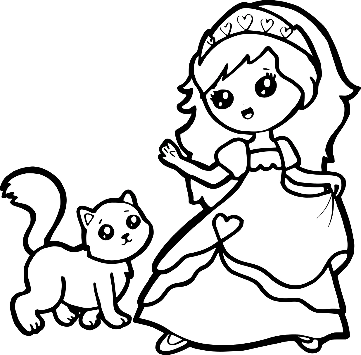 Раскраска для детей 7-8 лет "Принцесса и кошка №12793. Популярные раскраски. Все принцессы из всех мультиков, сказок, игр.