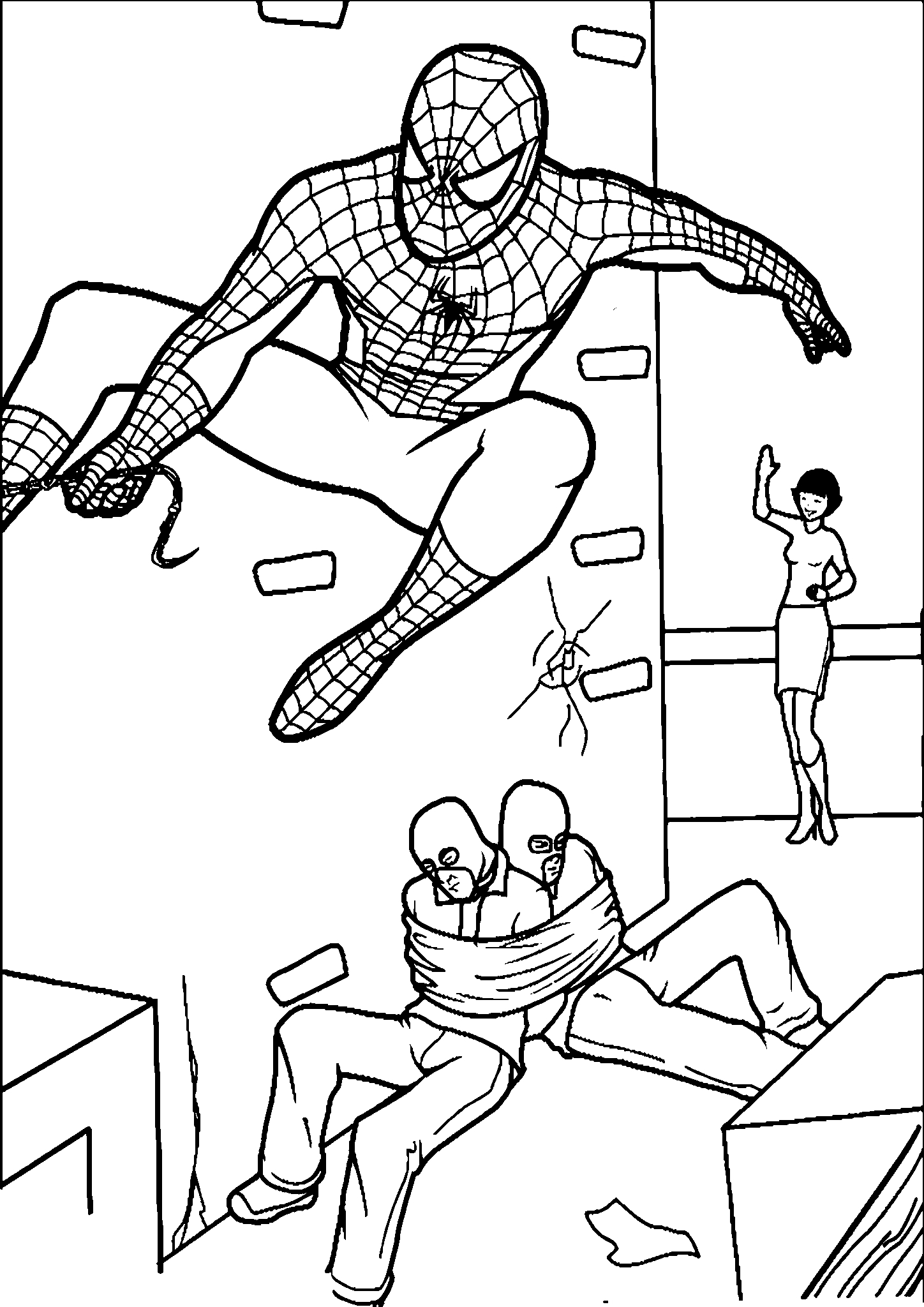 Spider-man связал преступников №1730. Раскраски для мальчиков по категориям. Человек-паук.