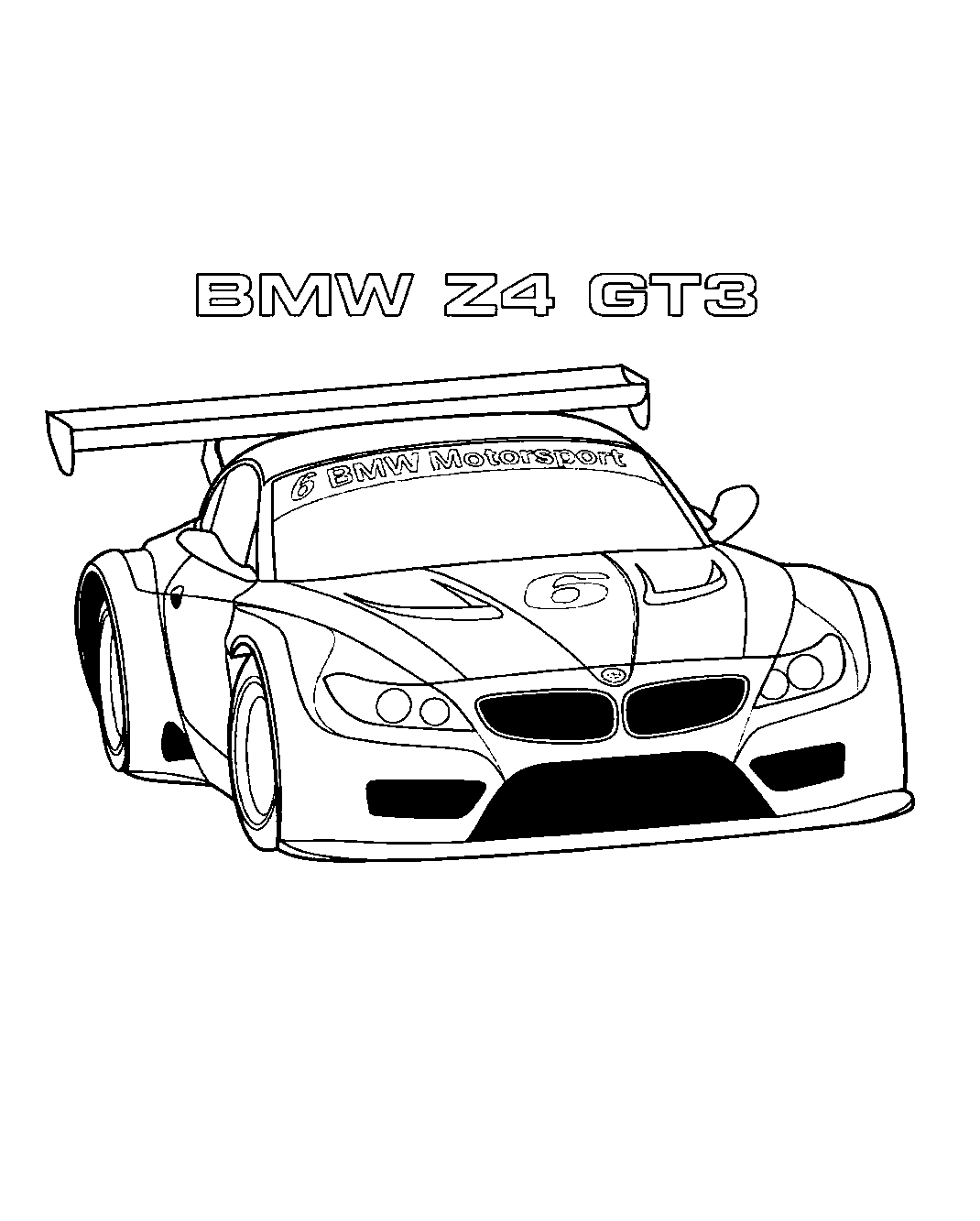 BMW Z4 GT3. Раскраски для мальчиков №1520. Раскраски для мальчиков по категориям. Гоночные машины.