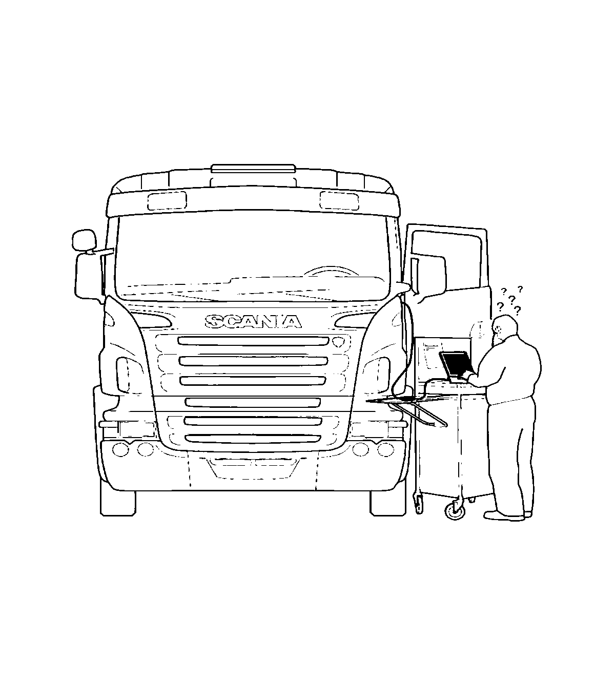 Грузовик Scania на диагностике №1408. Раскраски для мальчиков по категориям. Грузовики.
