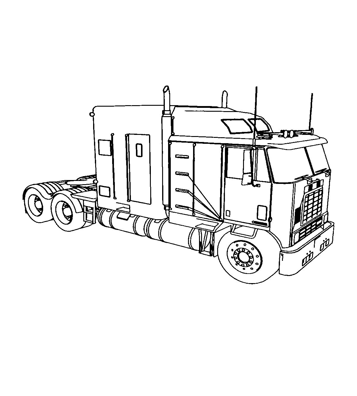 Грузовик Freightliner FLA №1401. Раскраски для мальчиков по категориям. Грузовики.