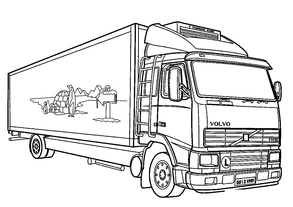 Volvo FH-16 Reefer Truck. Раскраска грузовик №125. Раскраски для мальчиков по категориям. Грузовики.