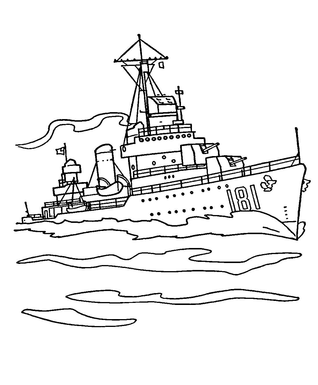 Корабль в море №1076. Раскраски для мальчиков по категориям. Корабли.
