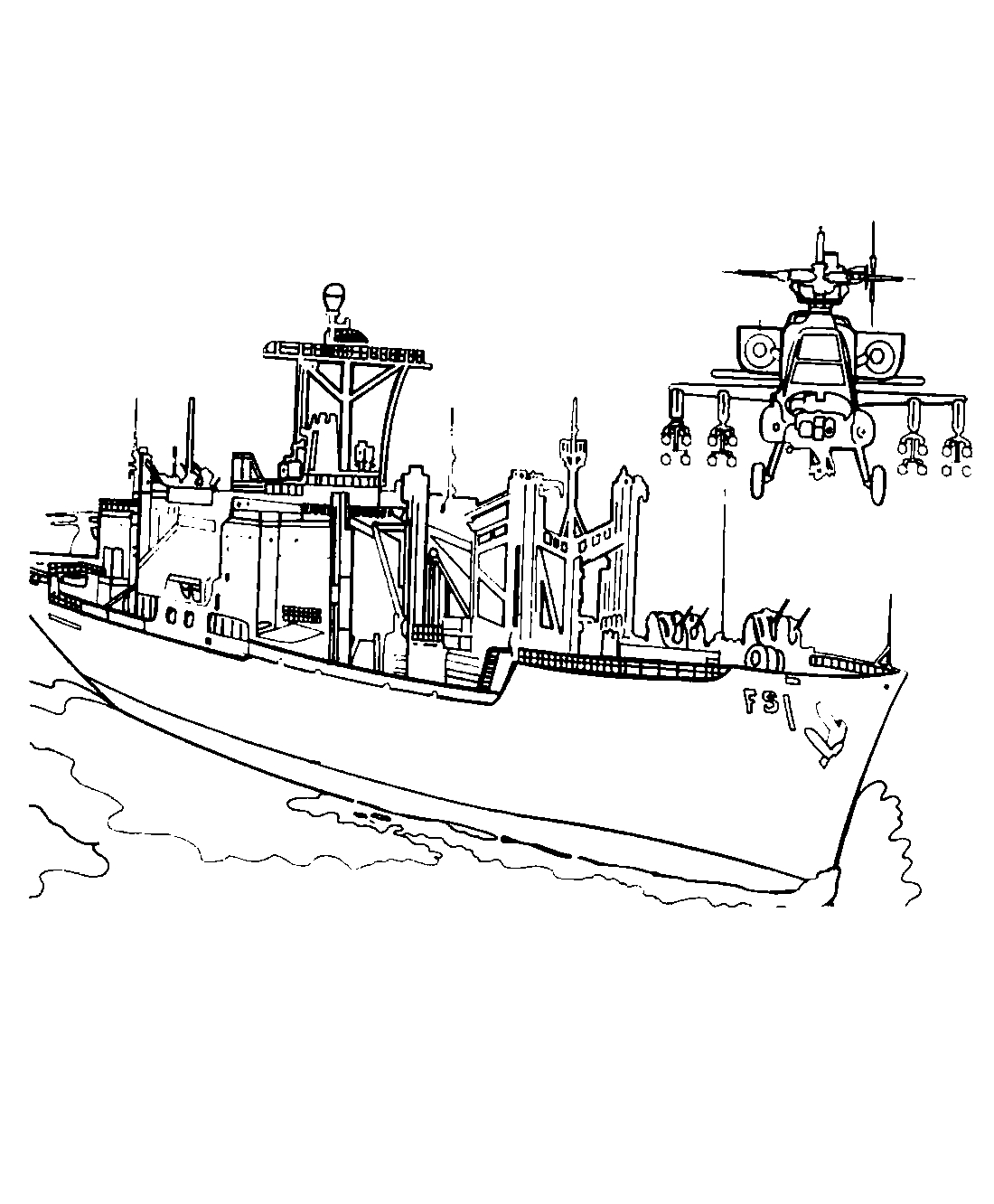 Корабль и вертолет №1101. Раскраски для мальчиков по категориям. Корабли.