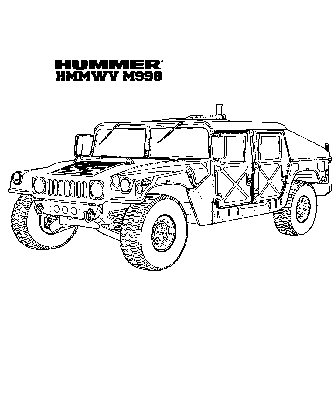 Hammer HMMWV M998. Раскраски для мальчиков. Распечатать бесплатно №1337. Раскраски для мальчиков по категориям. Машины.