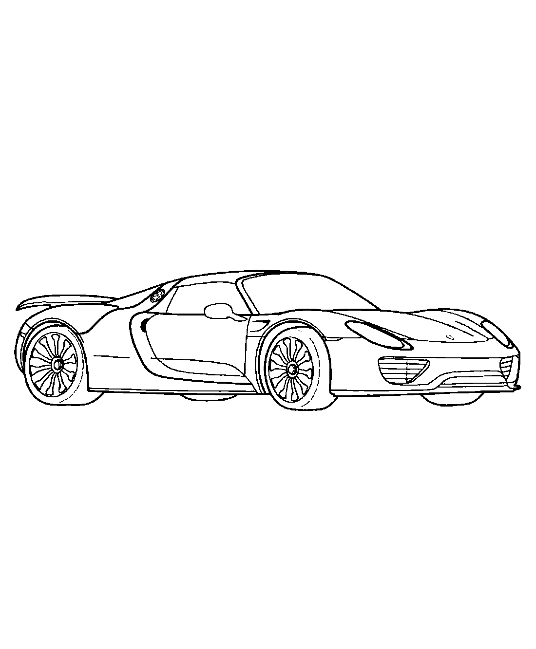 Спорткар Porsche 918 Spyder Машина. Раскраска. Для мальчиков №1237. Раскраски для мальчиков по категориям. Машины.