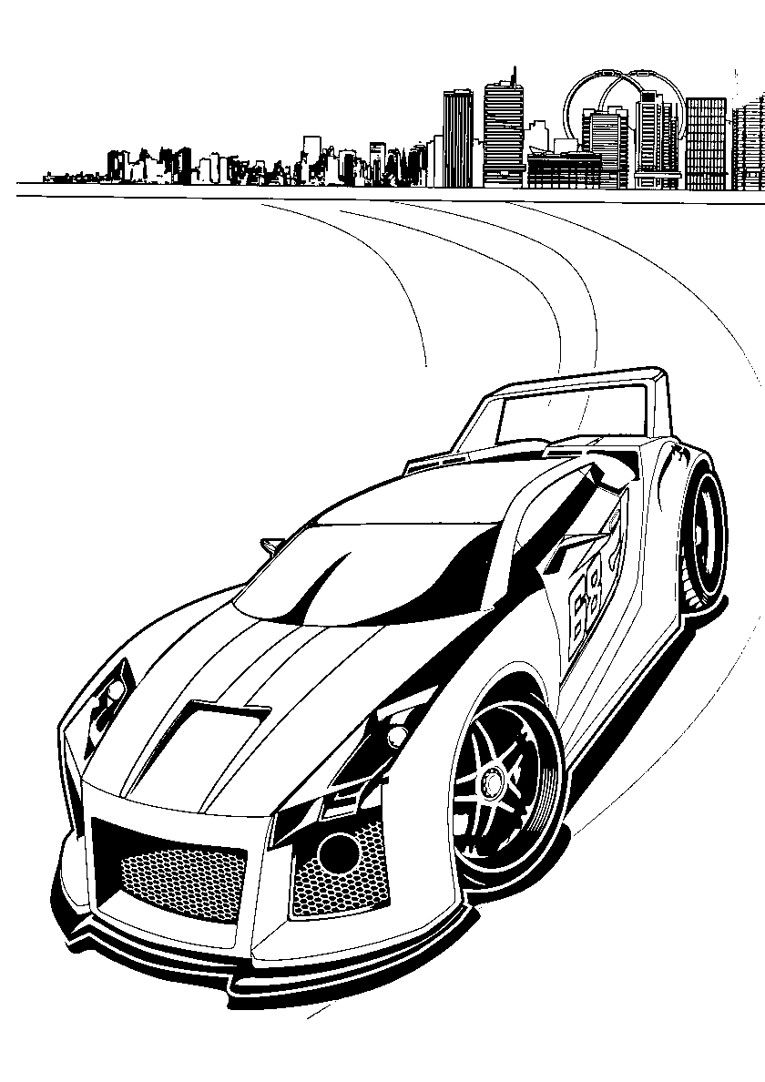 Спорткар Hot Wheels за городом. Раскраски машины для мальчиков №599. Раскраски для мальчиков по категориям. Машины.