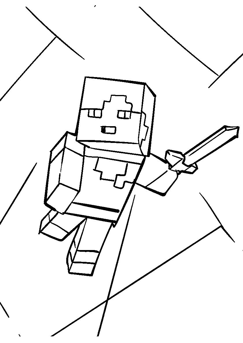 Стив в бою №303. Раскраски для мальчиков по категориям. Minecraft.