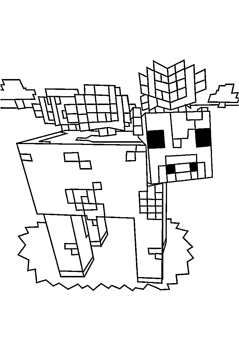 Грибная корова на острове. Раскраска Майнкрафт (Minecraft №268. Раскраски для мальчиков по категориям. Minecraft.
