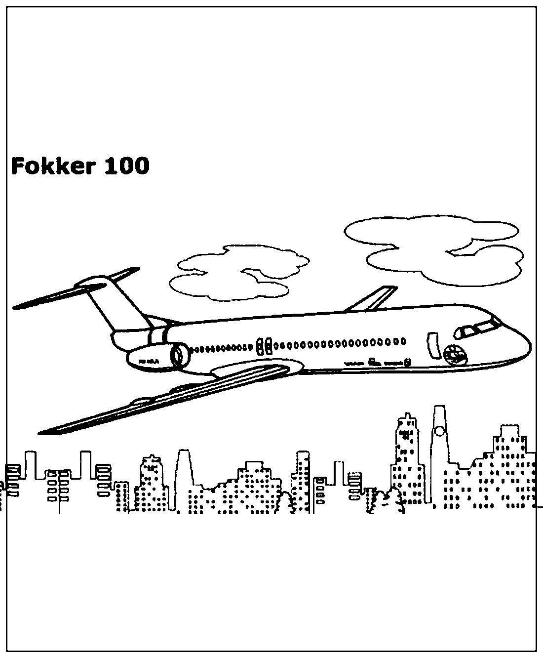 Самолет Fokker 100 №1023. Раскраски для мальчиков по категориям. Самолёты.