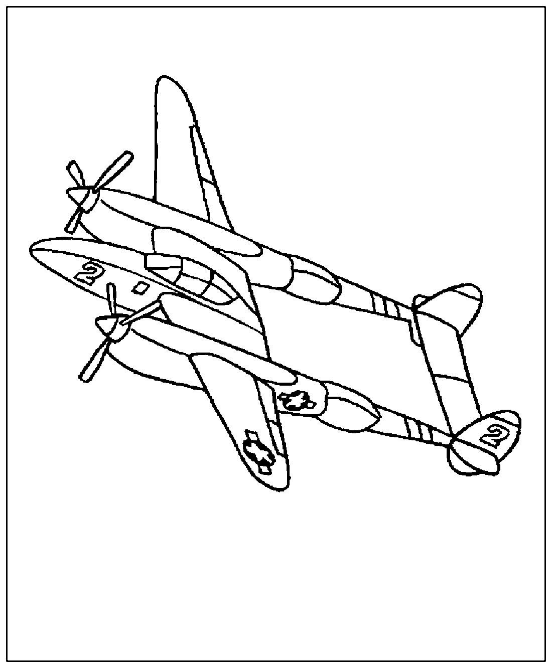 Самолет Lockheed P-38 Lightning №1030. Раскраски для мальчиков по категориям. Самолёты.