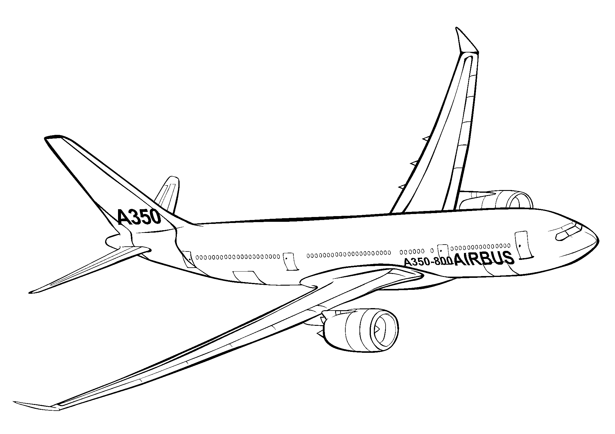 Airbus A350-800 №1595. Раскраски для мальчиков по категориям. Самолёты.