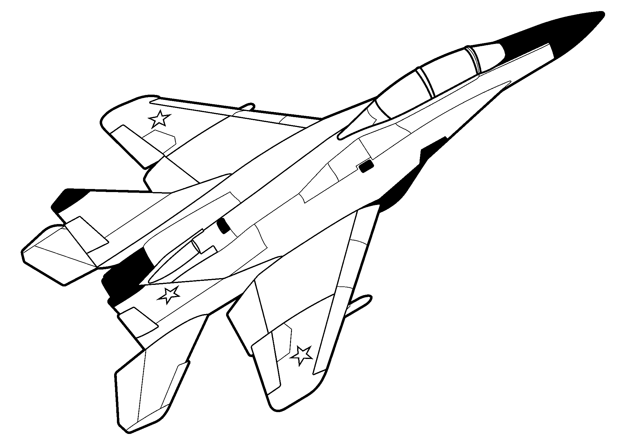 Двухместный истребитель МиГ-35Д. Раскраска военный самолет №1614. Раскраски для мальчиков по категориям. Самолёты.