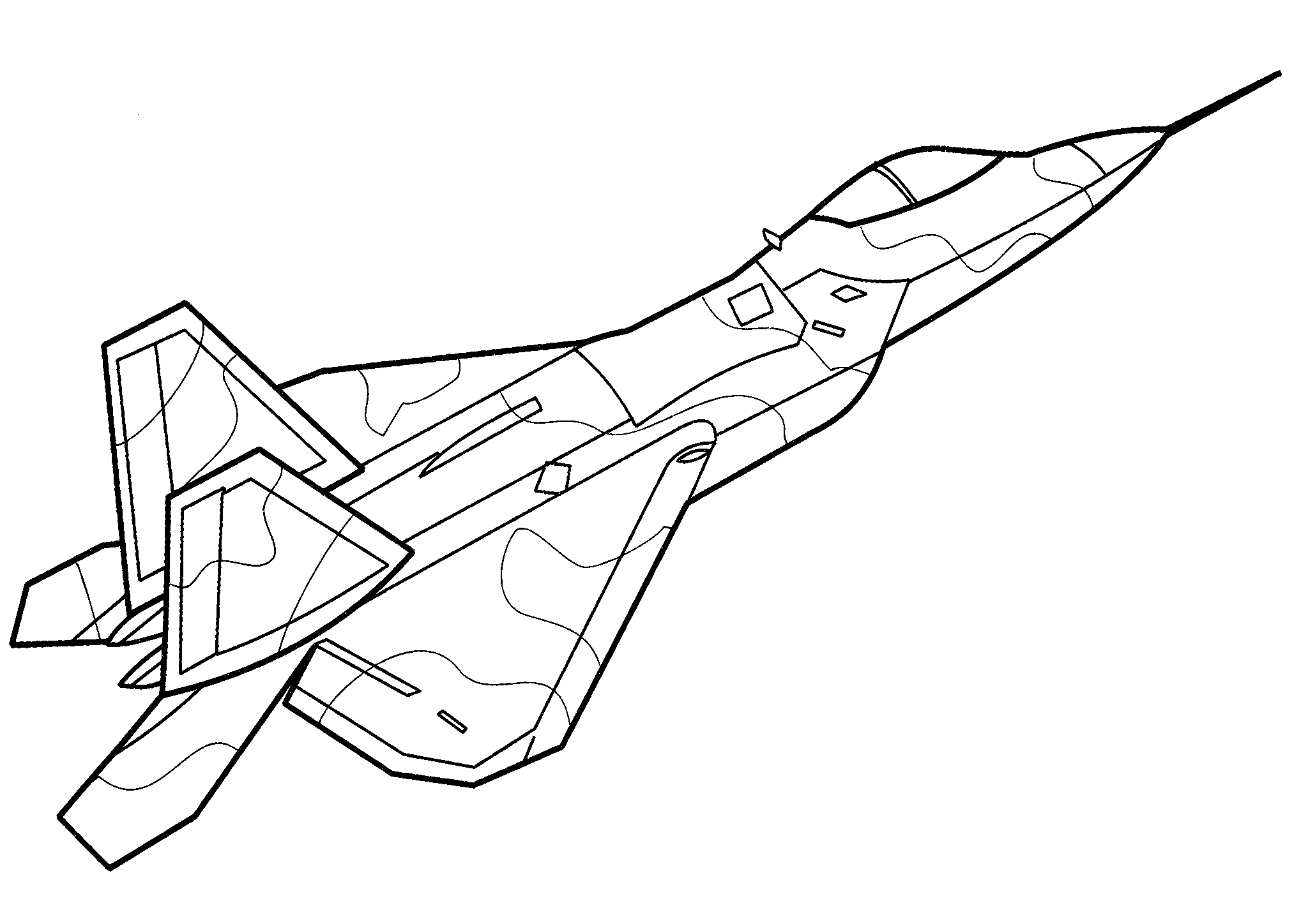 F-22 Раптор. Раскраска военный самолет №1600. Раскраски для мальчиков по категориям. Самолёты.