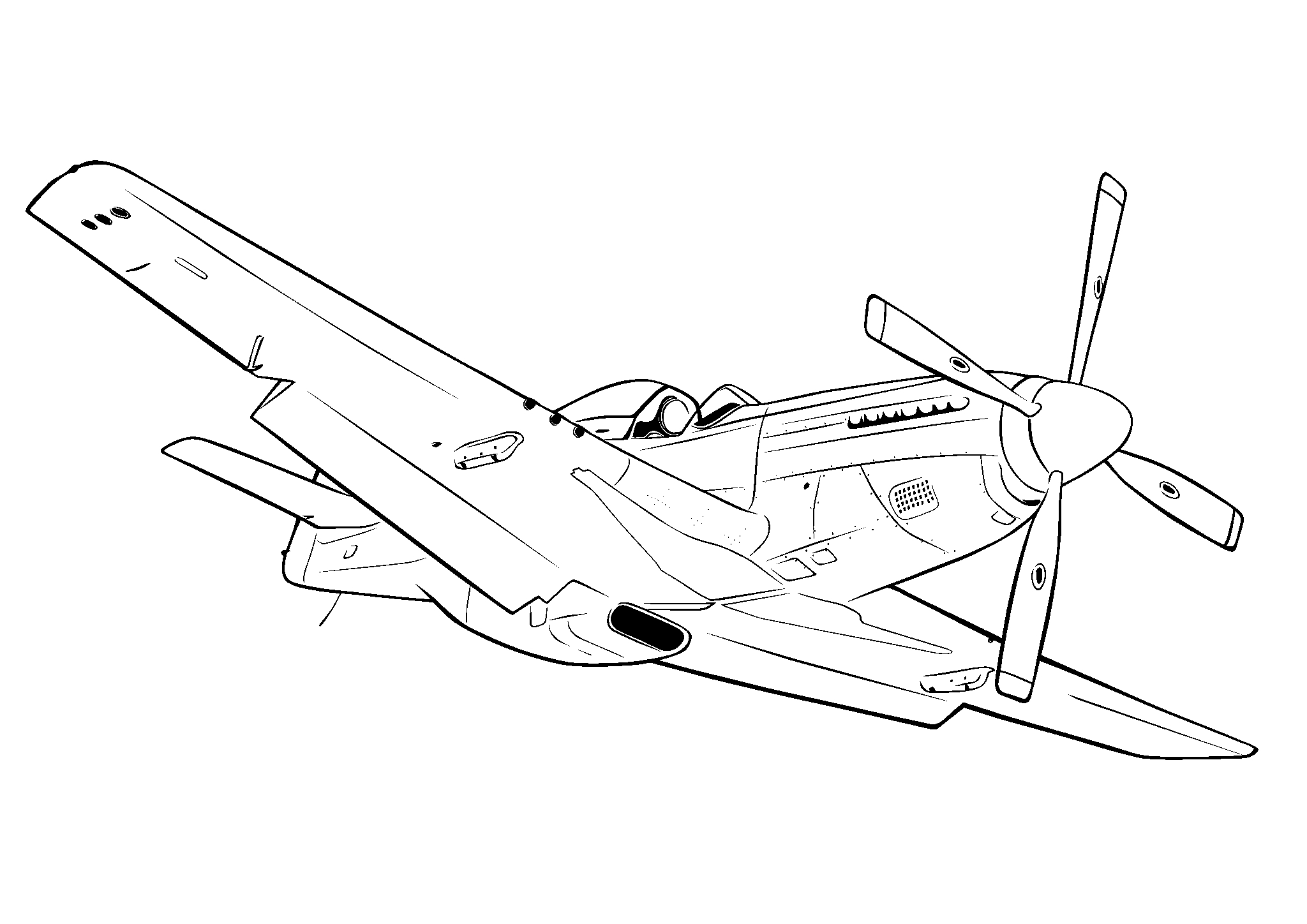 North American P-51 Mustang. Раскраска военный самолет №1602. Раскраски для мальчиков по категориям. Самолёты.