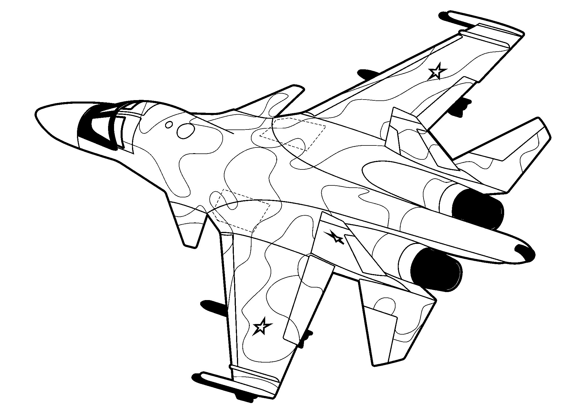 Самолет Су-34 Защитник №1631. Раскраски для мальчиков по категориям. Самолёты.