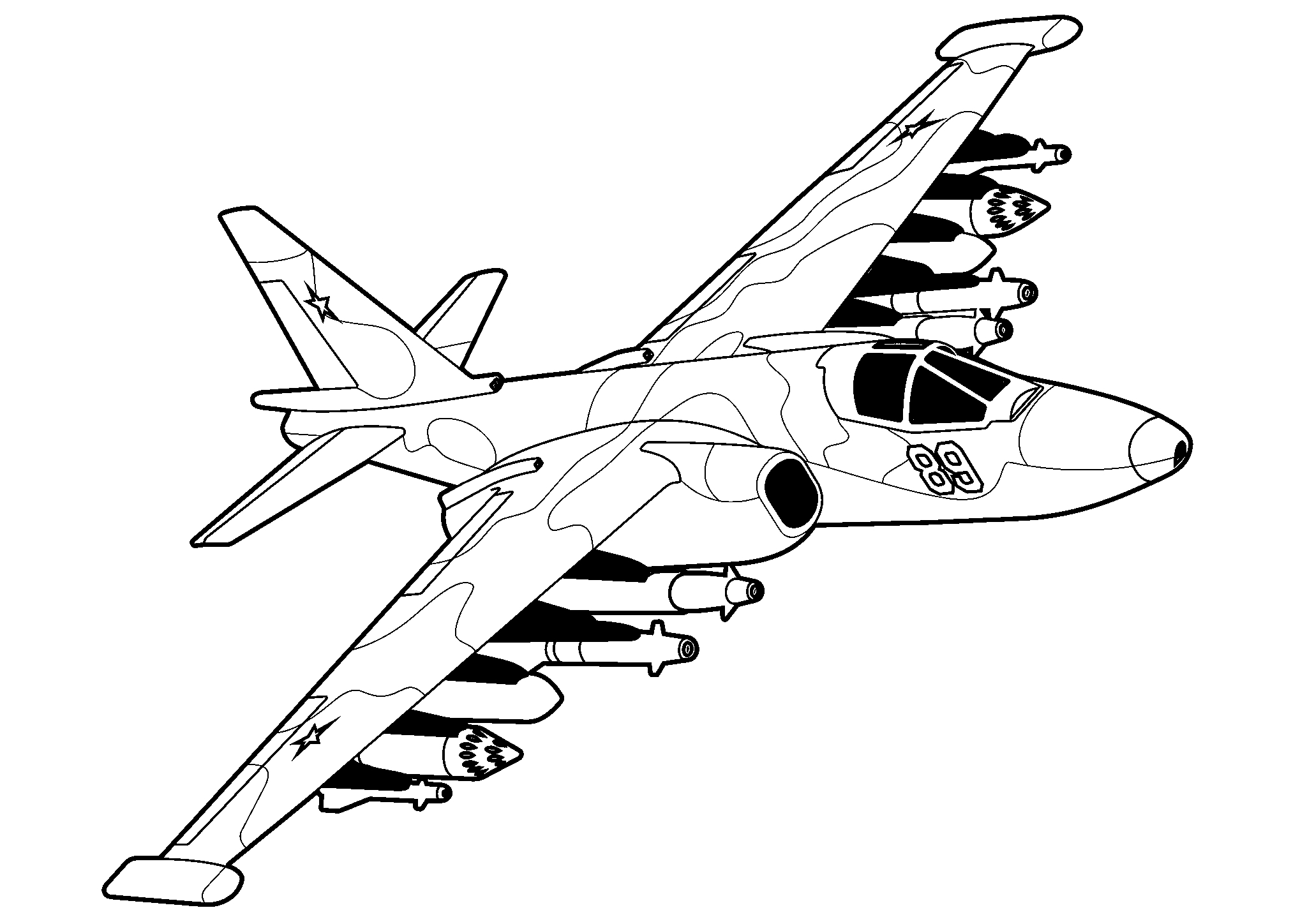 Су-25 Грач №1641. Раскраски для мальчиков по категориям. Самолёты.