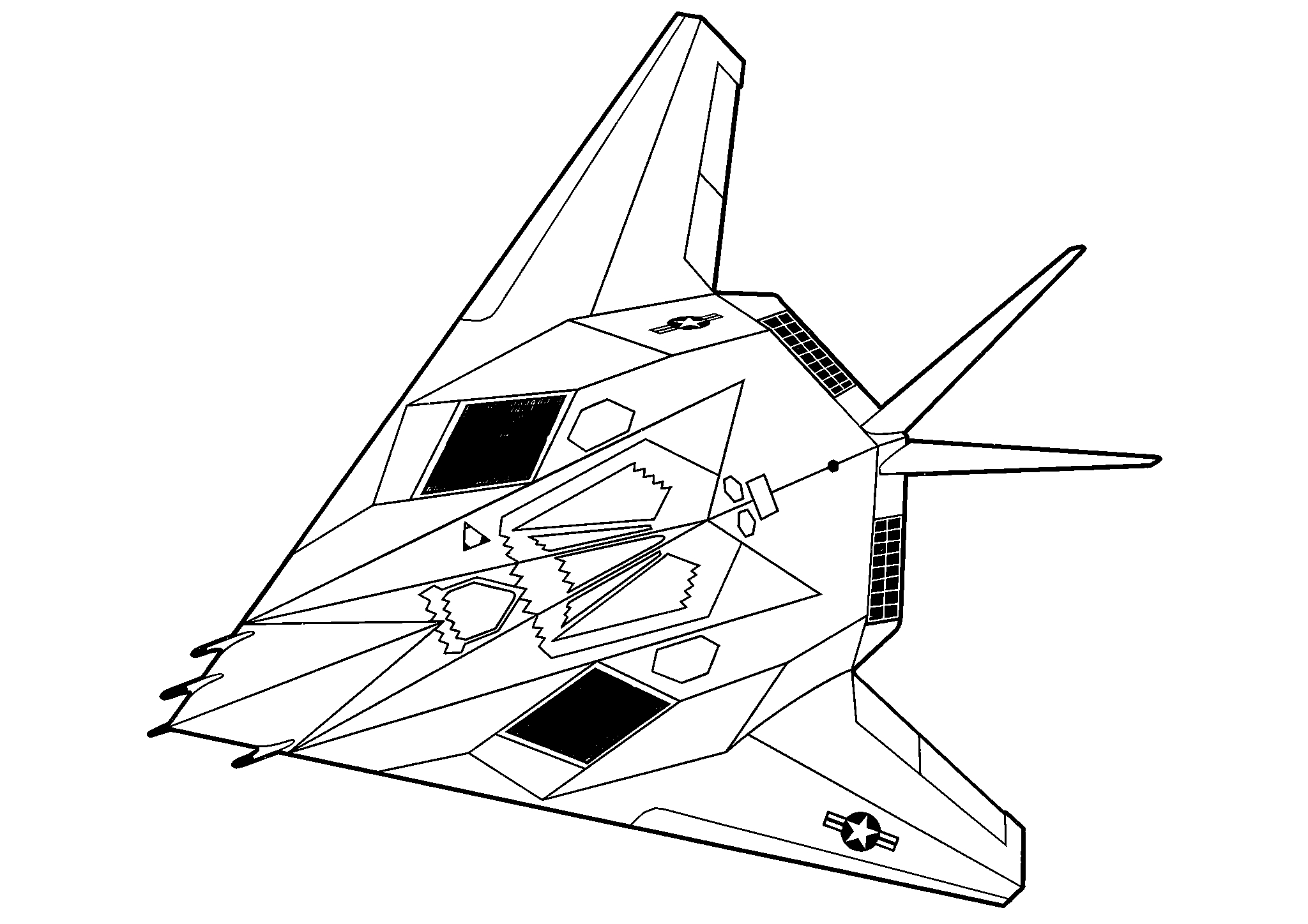 Ударный самолет F-117 Nighthawk №1644. Раскраски для мальчиков по категориям. Самолёты.