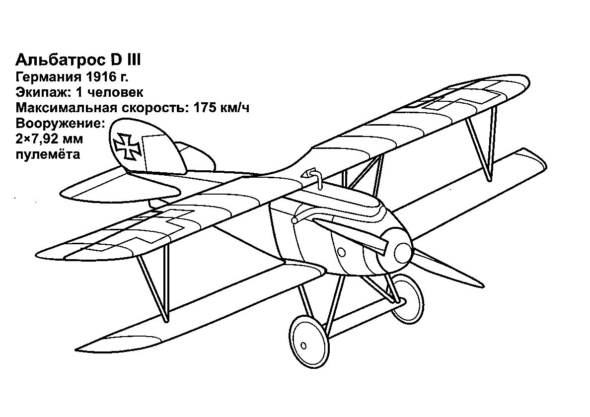 Альбатрос D III №365. Раскраски для мальчиков по категориям. Самолёты.