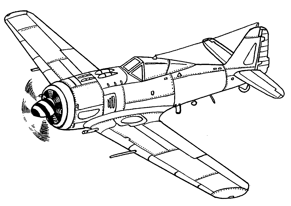 Истребитель Фокке-Вульф FW-190 №354. Раскраски для мальчиков по категориям. Самолёты.