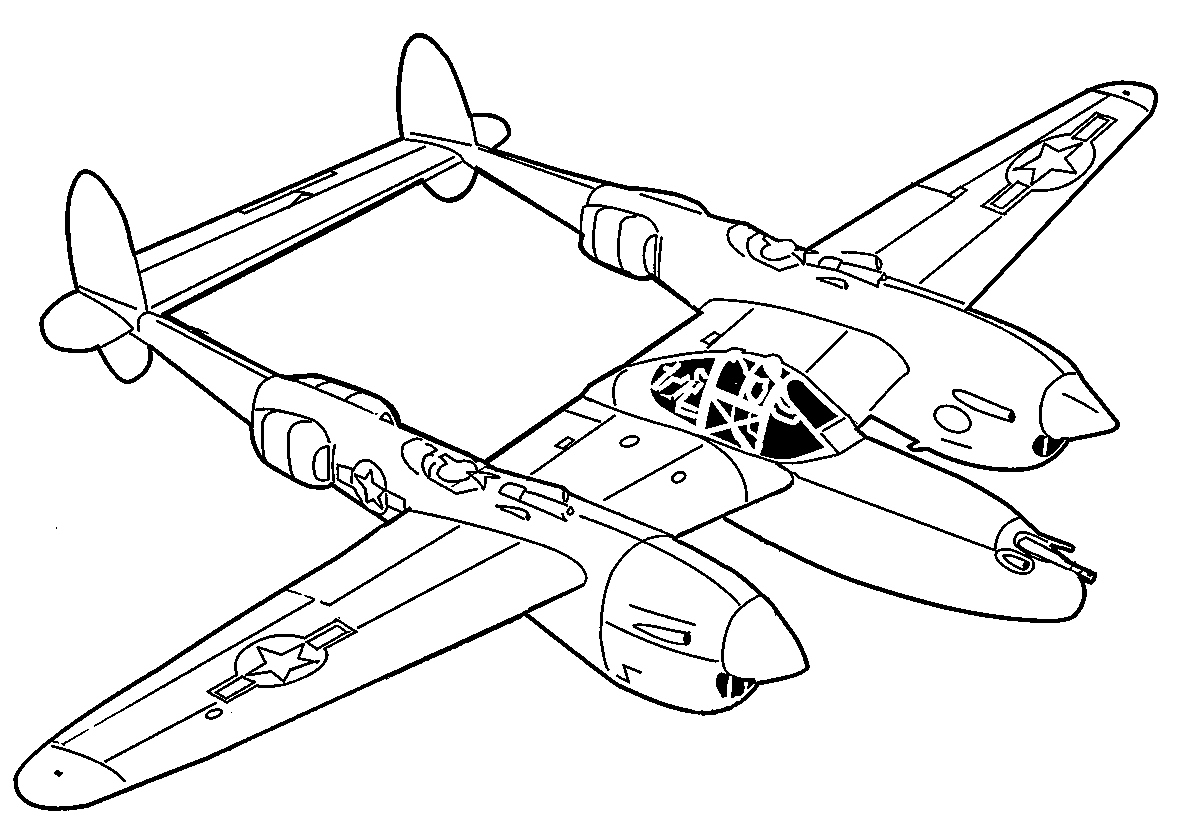 Самолет Локхид P-38 Лайтнинг №364. Раскраски для мальчиков по категориям. Самолёты.