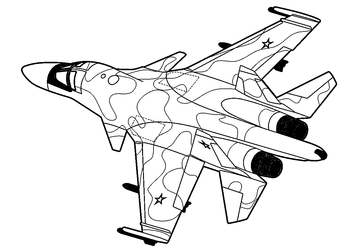 Самолет Су-34 Защитник №357. Раскраски для мальчиков по категориям. Самолёты.