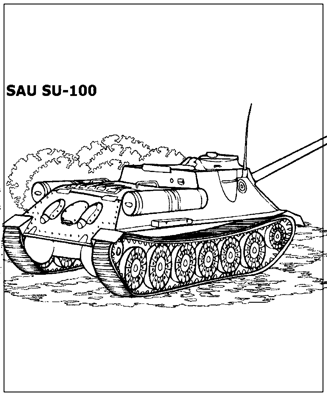 Танк САУ СУ-100 №845. Раскраски для мальчиков по категориям. Танки.