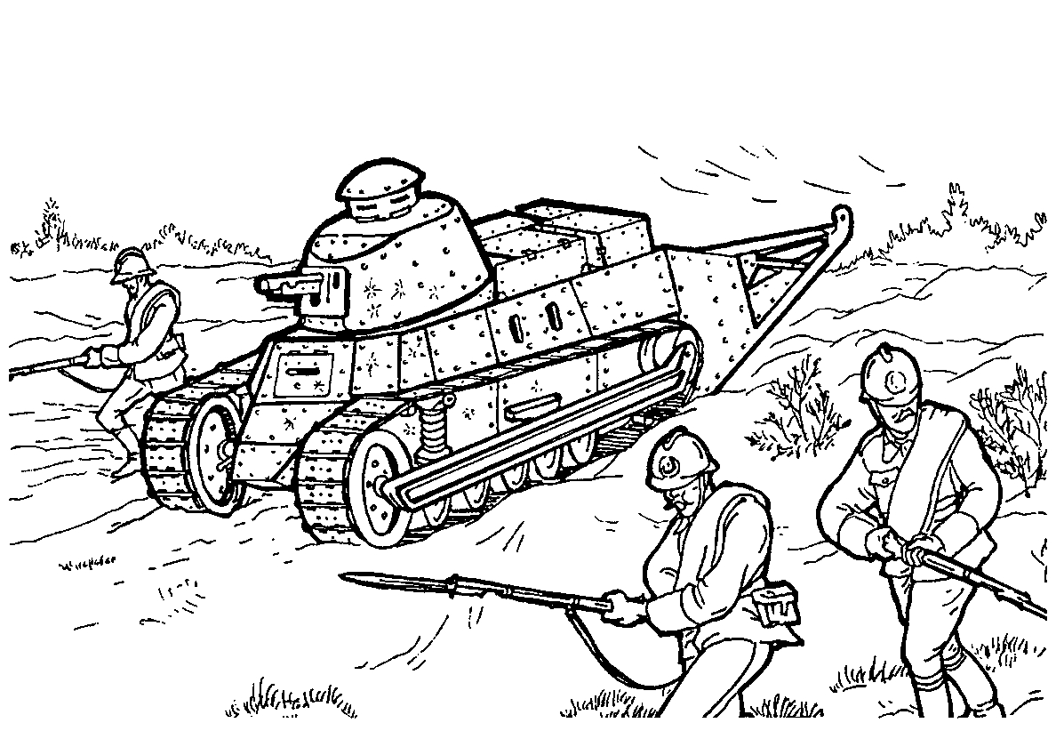 Рено FT-17 (Франция). Раскраска танк №391. Раскраски для мальчиков по категориям. Танки.