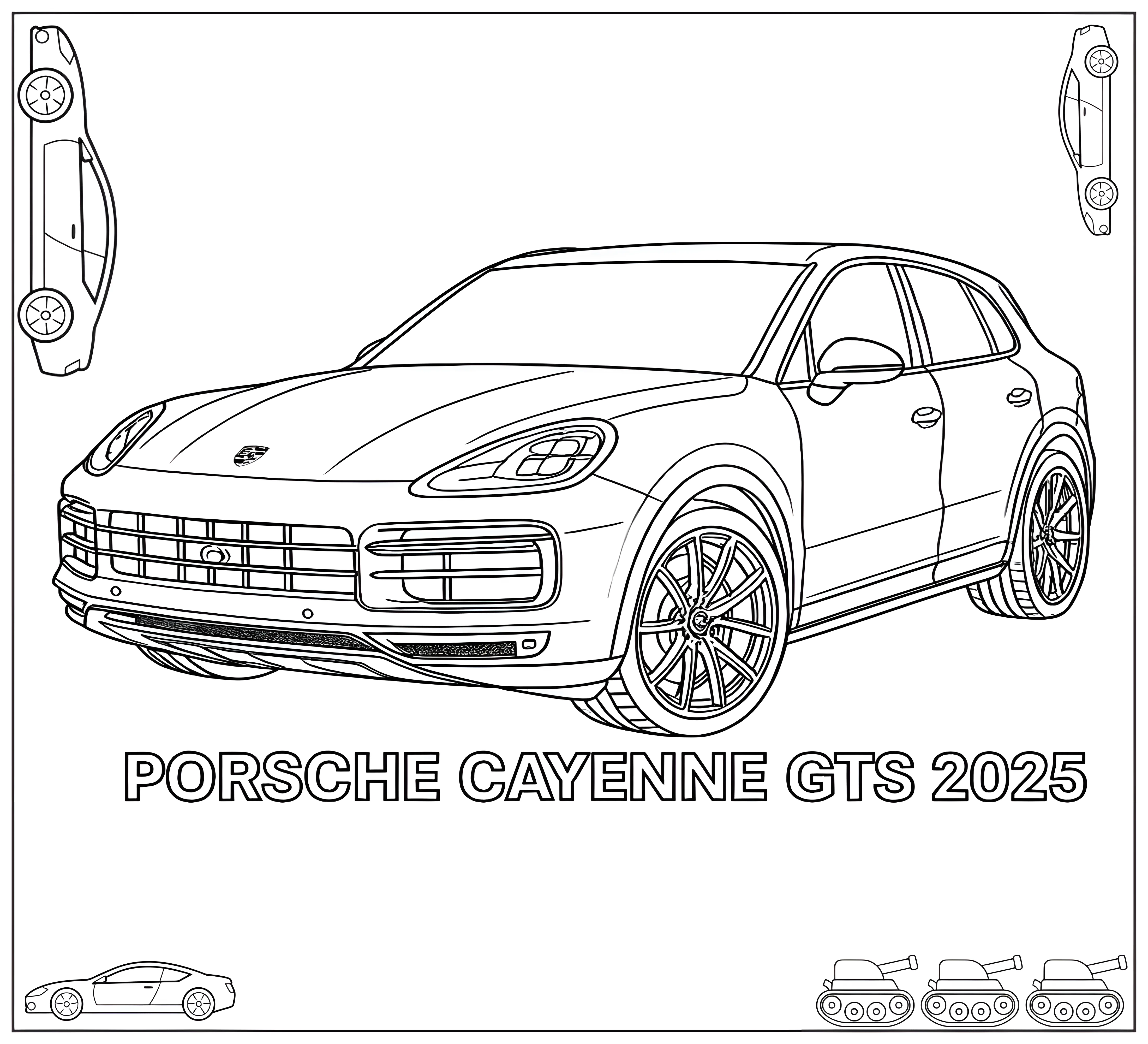 Porsche Cayenne GTS 2025 №8661. Раскраски по возрастам и полу. Раскраски для мальчиков.