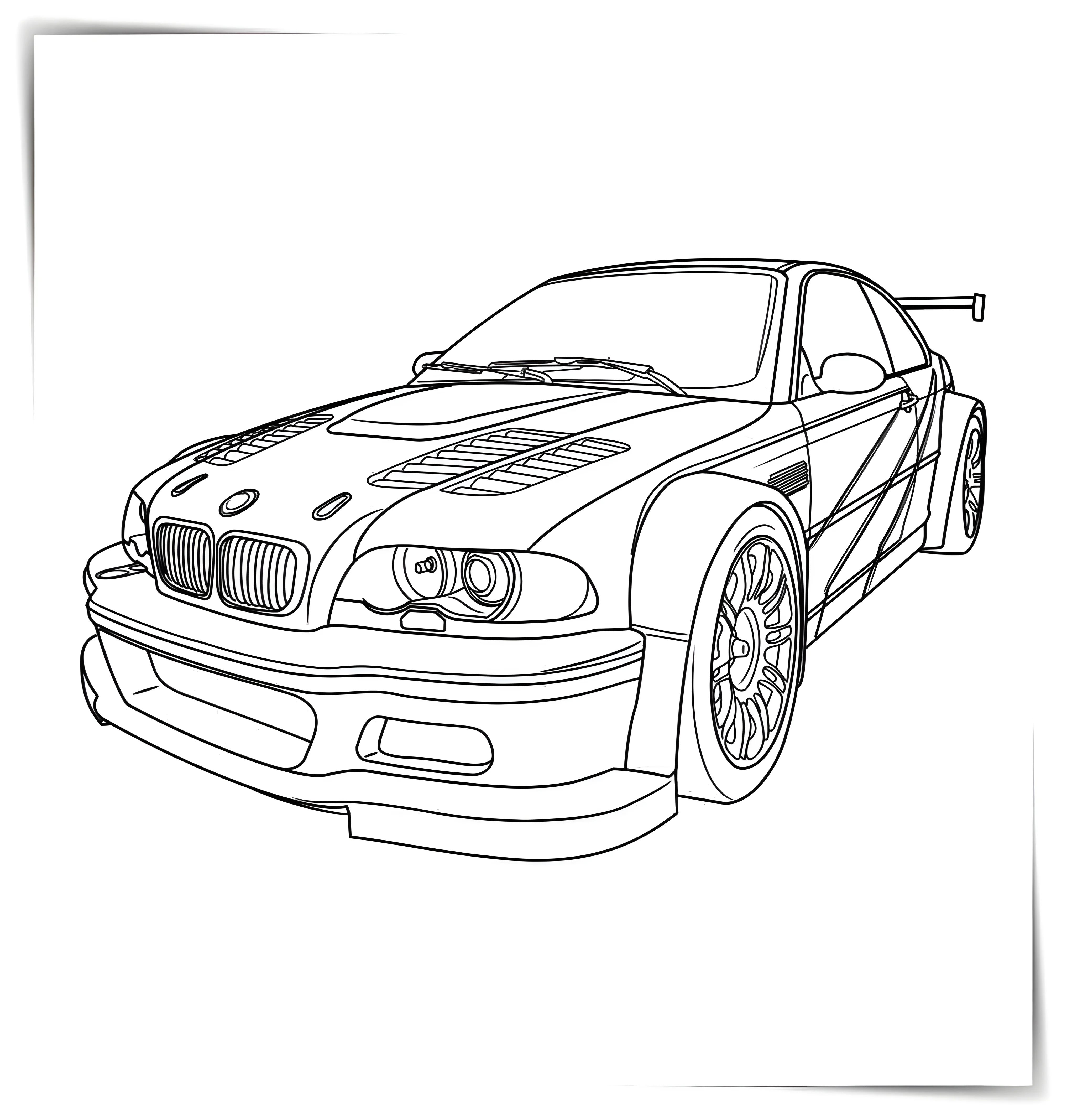 Спорткар БМВ M3 GTR №916. Раскраски по возрастам и полу. Раскраски для мальчиков.