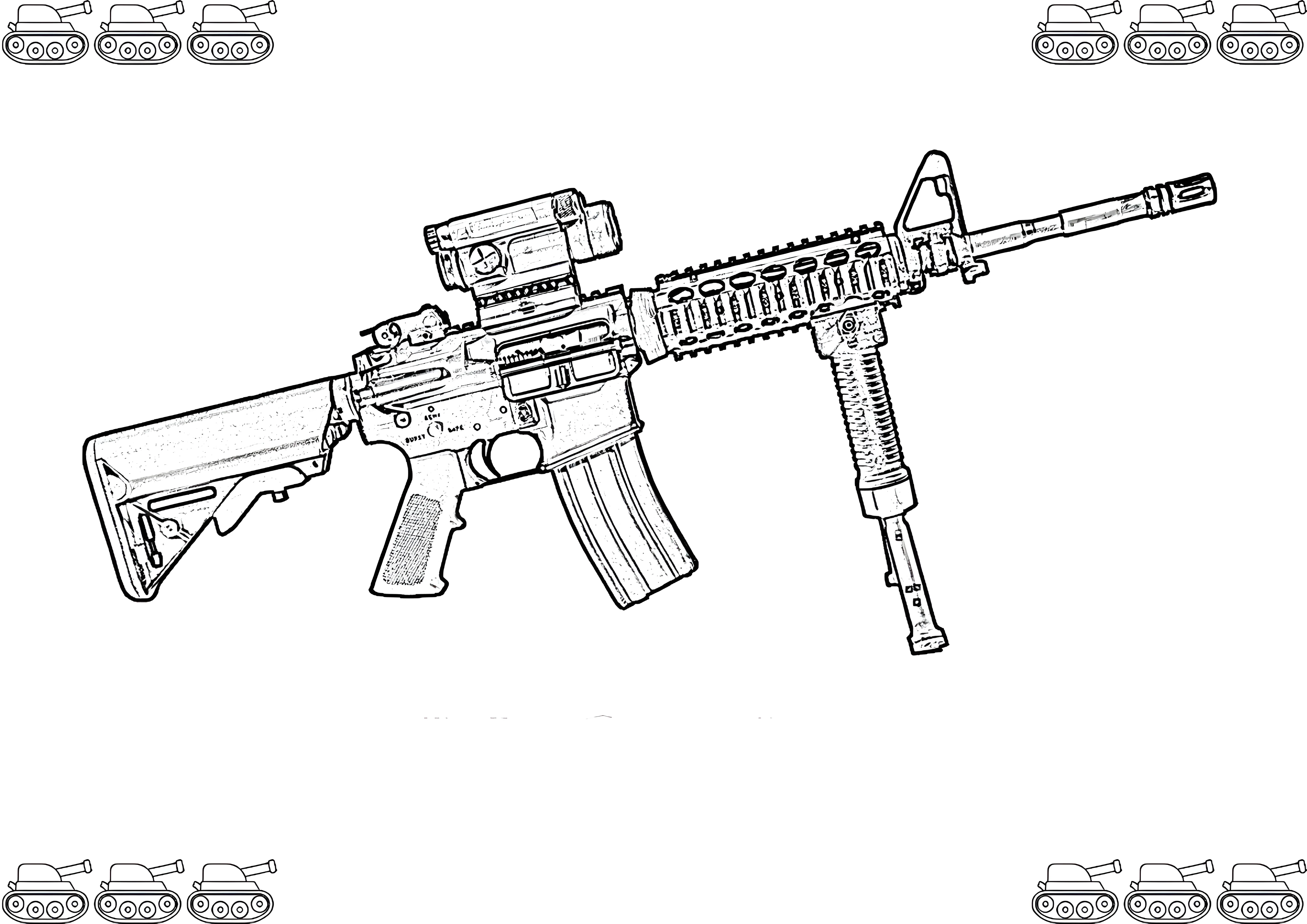 M4 Carbine №9064. Раскраски по возрастам и полу. Раскраски для мальчиков.
